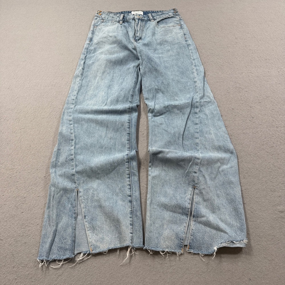 Urban Revivo Baggy Jeans Women's 28 Blue Light Wash Wide Leg High Rise Side Slit